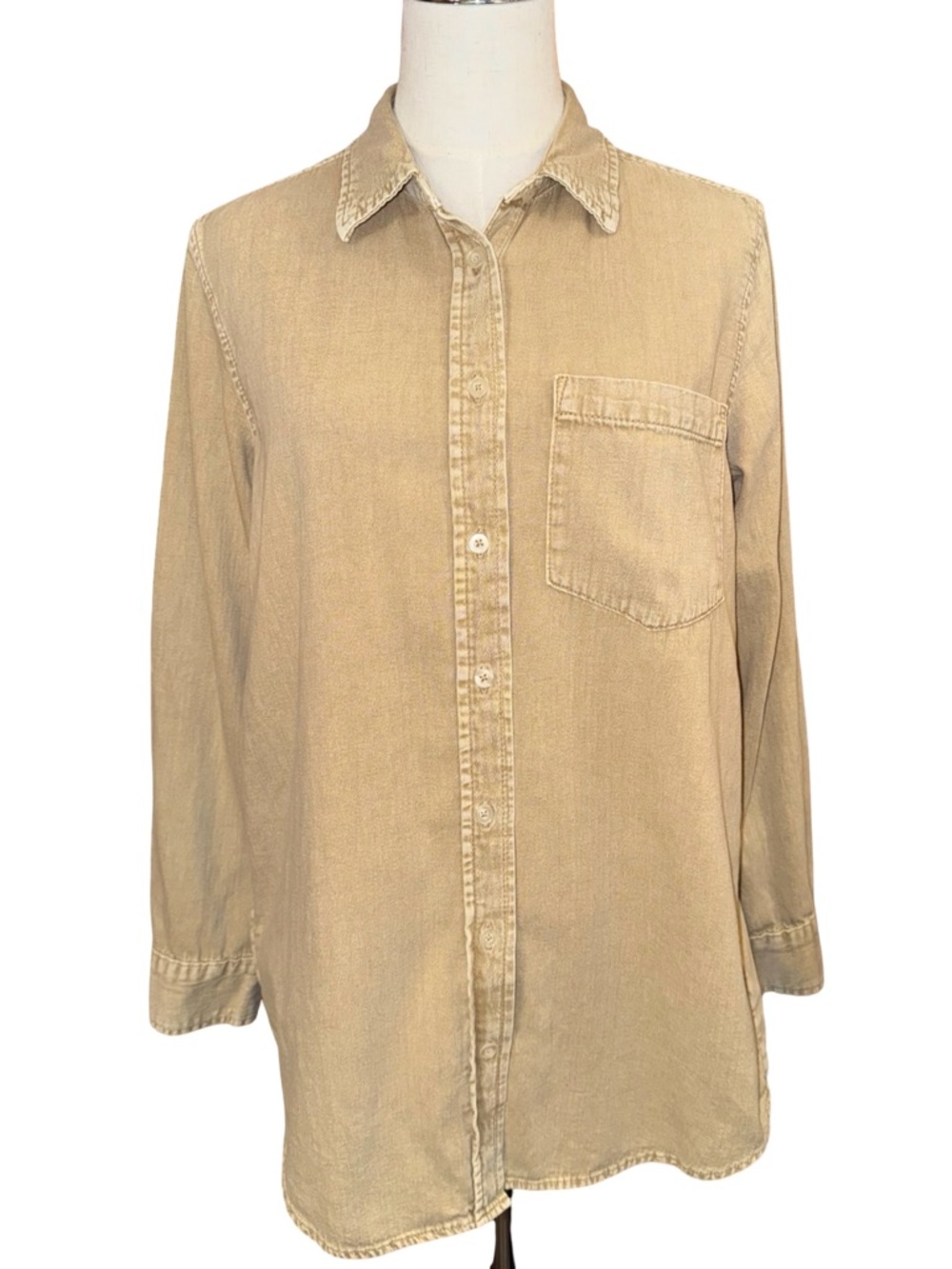 GAP Denim Boyfriend Shirt In New Sand Beige Size Small - Picture 2 of 9